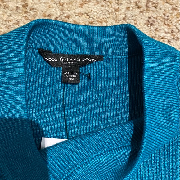 Guess cutout bodycon rib sleeveless dress size XS teal blue cocktail club - Picture 6 of 16